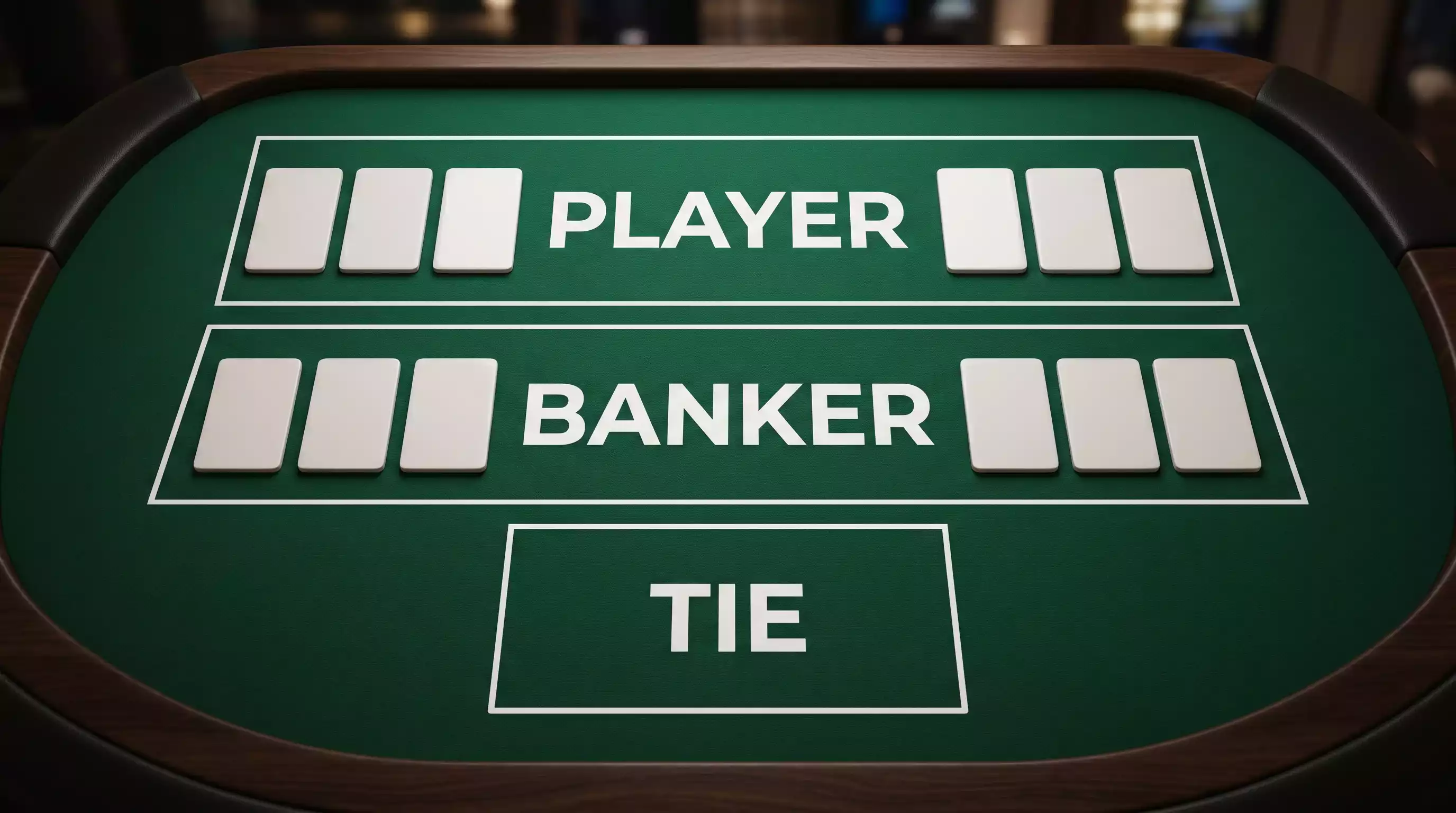 Baccarat card game table layout with player and banker betting positions