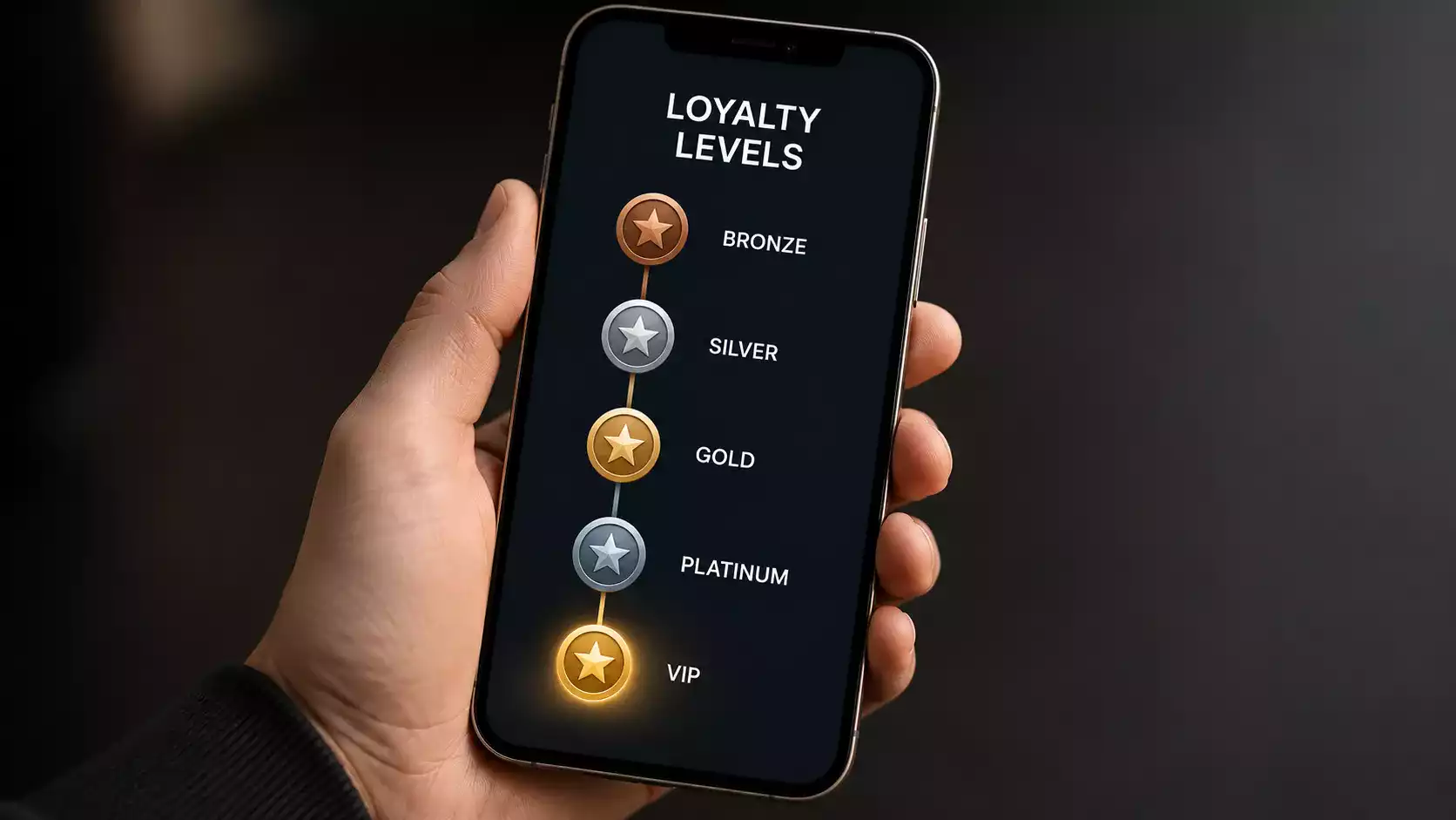 Casino loyalty programme tier progression displayed on mobile device screen