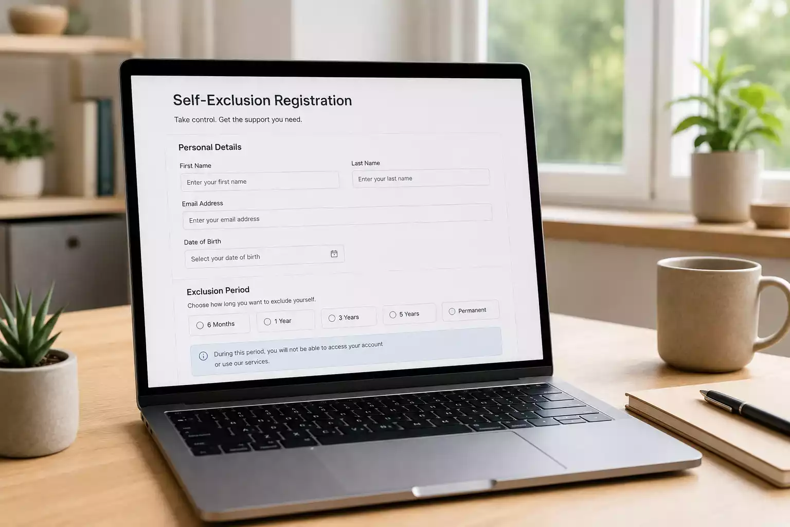 GamStop self-exclusion registration interface for UK licensed gambling sites