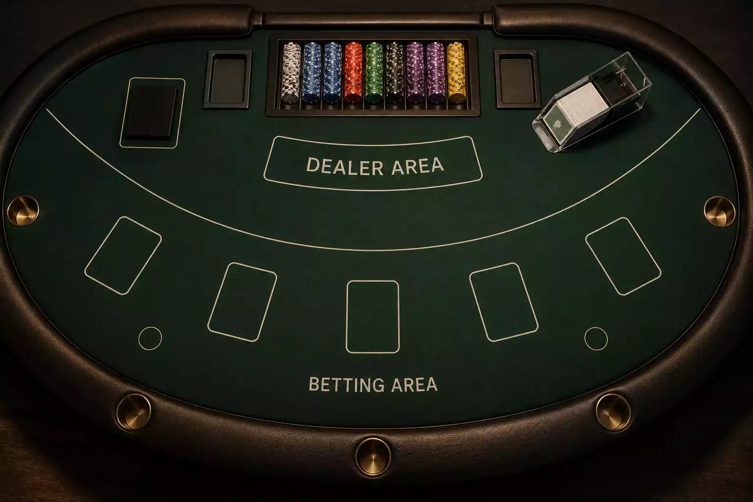 Live blackjack table layout with cards chips and dealer hands visible