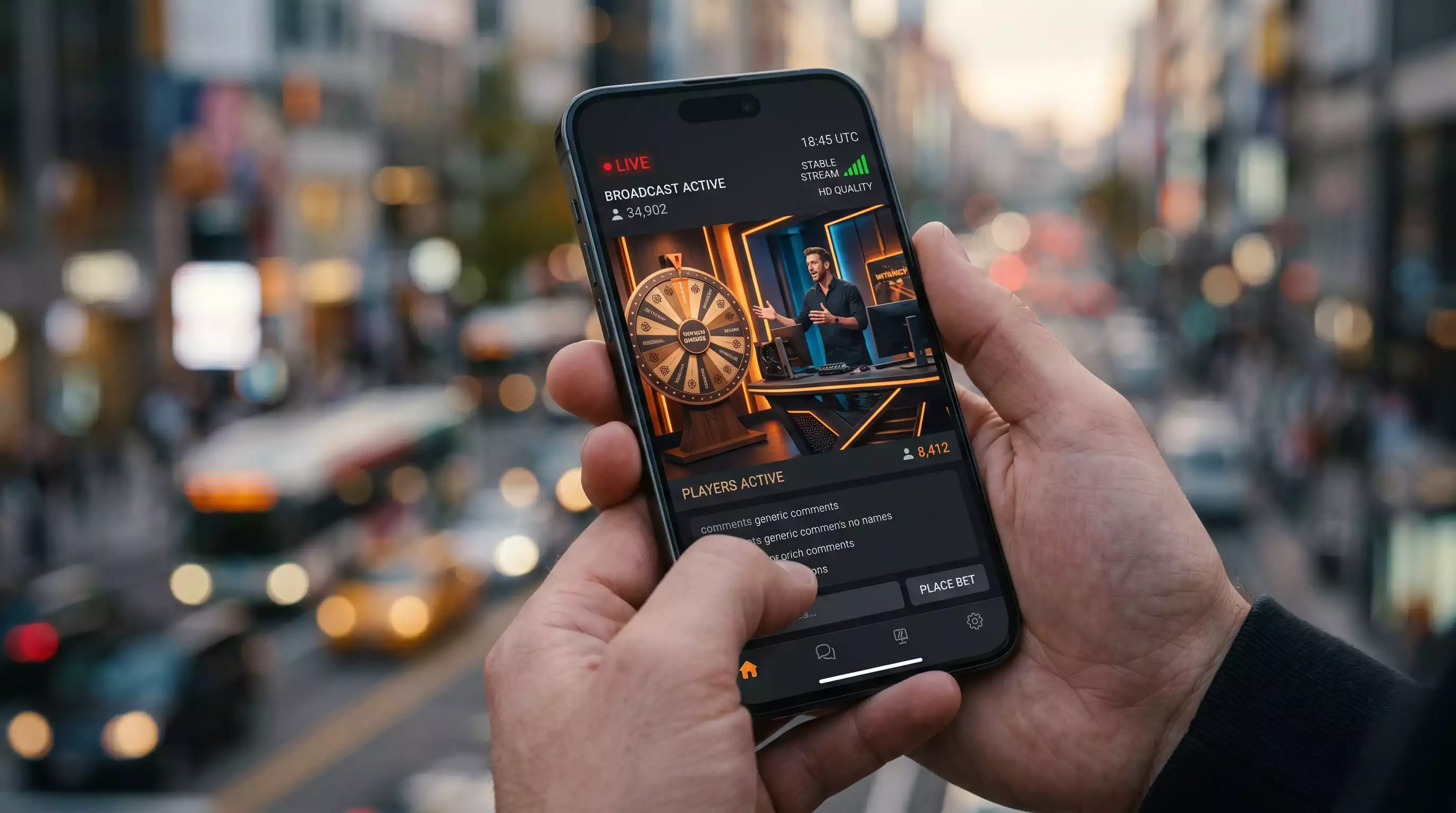 Live casino dealer streaming on mobile device over 5G network connection