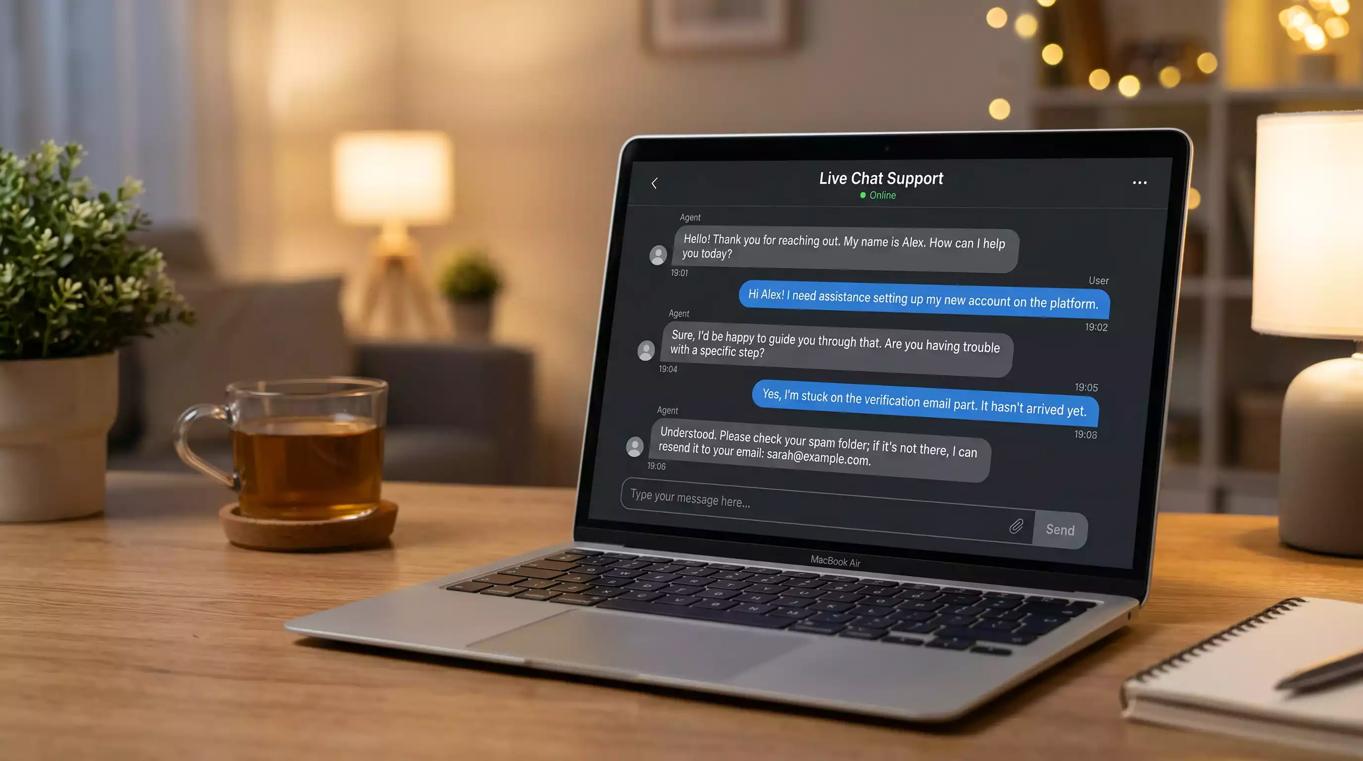 Live chat customer support window at online casino with agent conversation