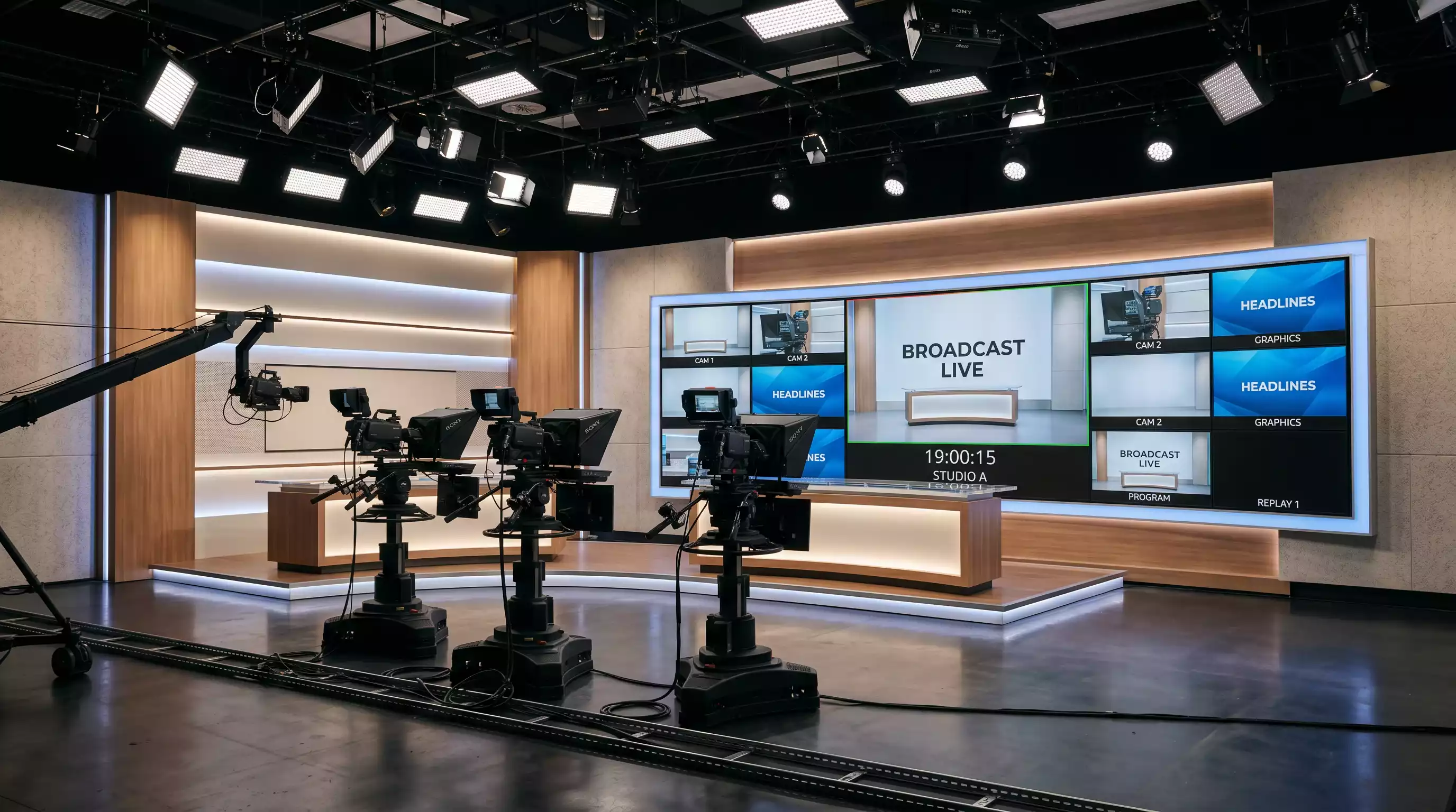 Live dealer game provider professional studio with broadcast equipment and tables