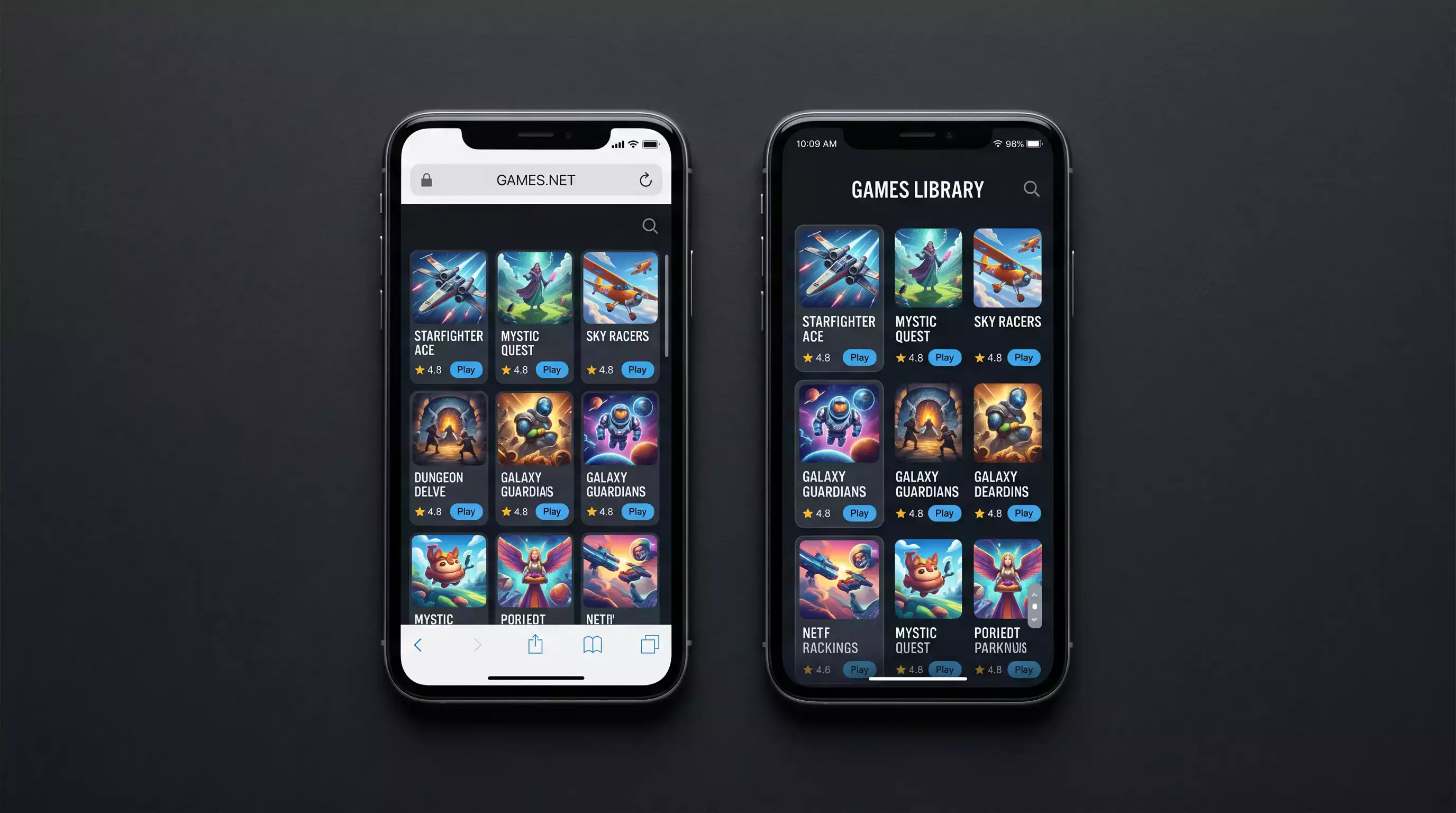 Side-by-side comparison of casino mobile browser site and dedicated app interface