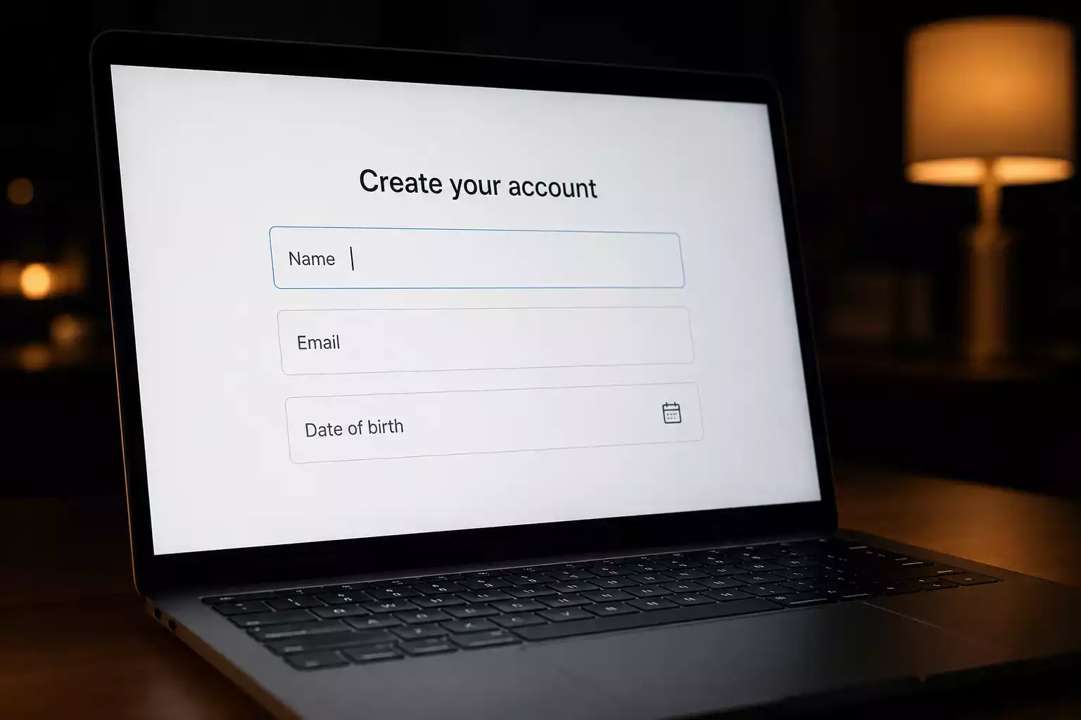 Online casino registration form interface with personal data fields