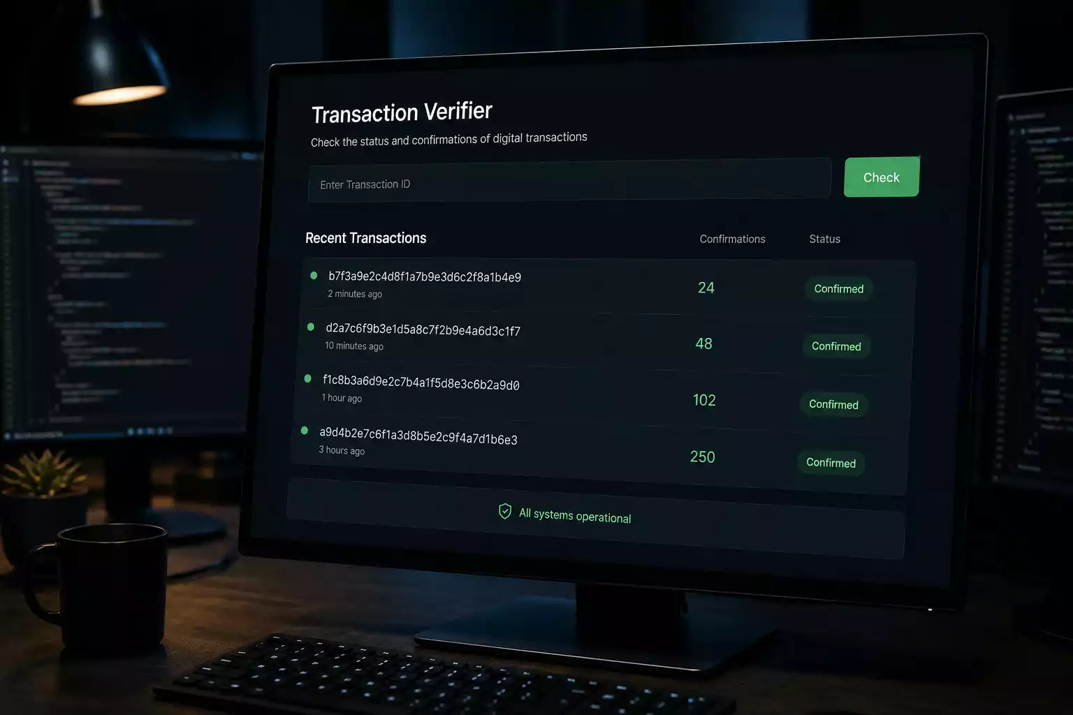 Provably fair gaming blockchain verification hash displayed on monitor