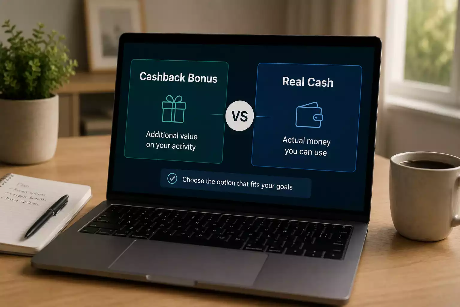 Real cash versus bonus fund cashback comparison showing withdrawal restrictions