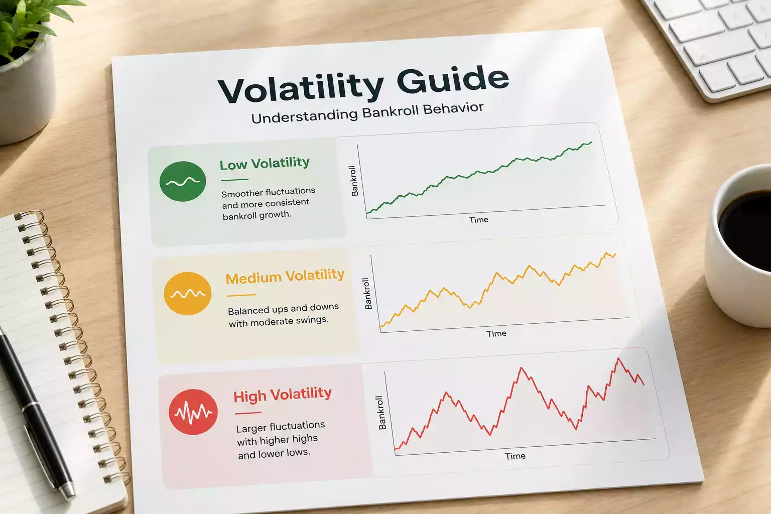 Slot volatility categories from low to high variance with session impact examples