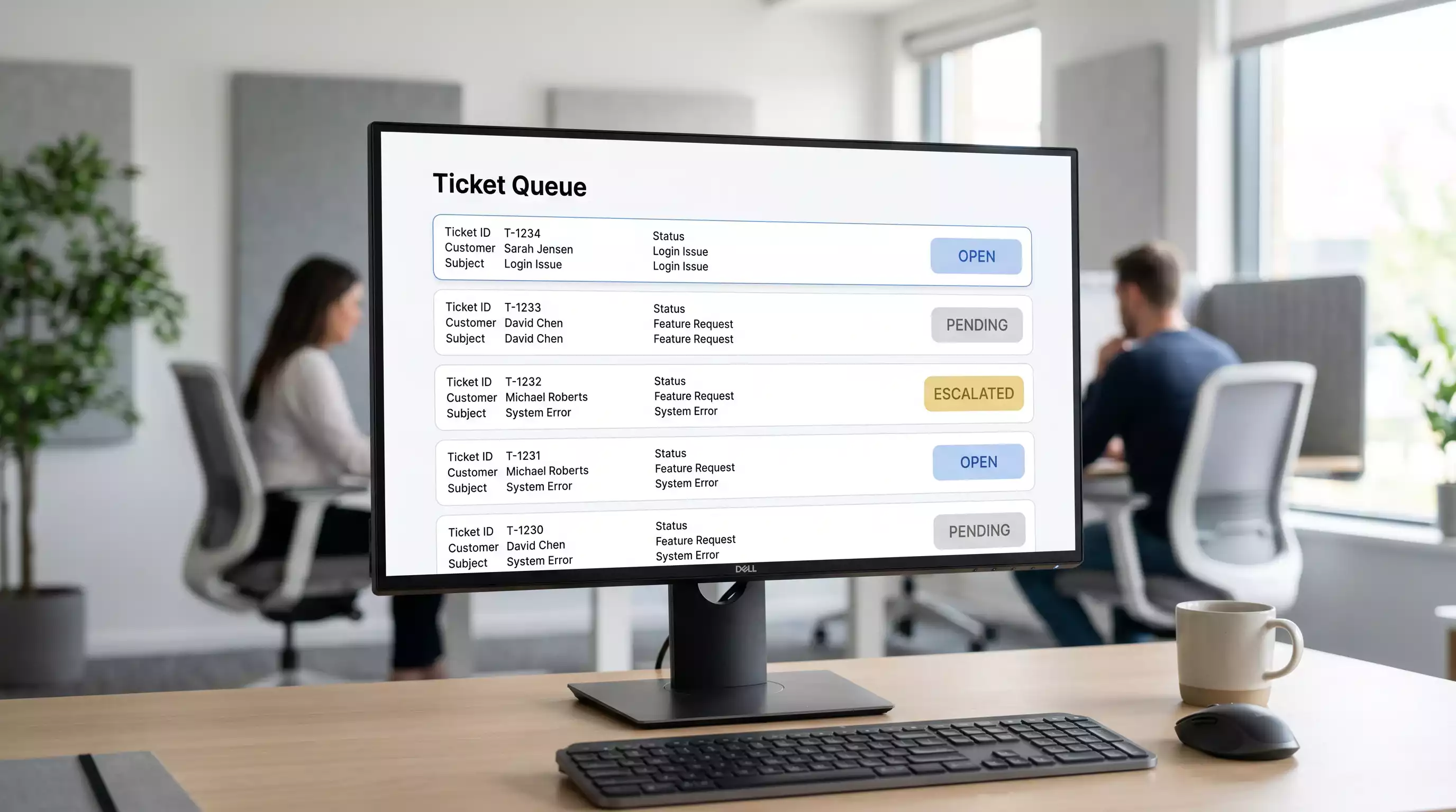 Customer support ticket escalation process showing complaint progression stages