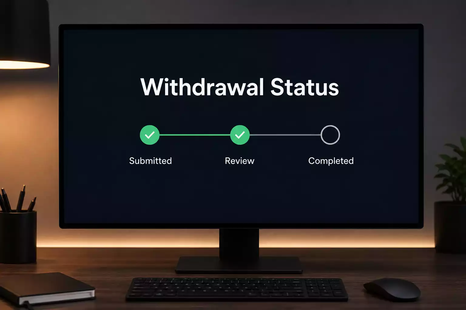 Casino withdrawal pending status screen showing processing timeline stages